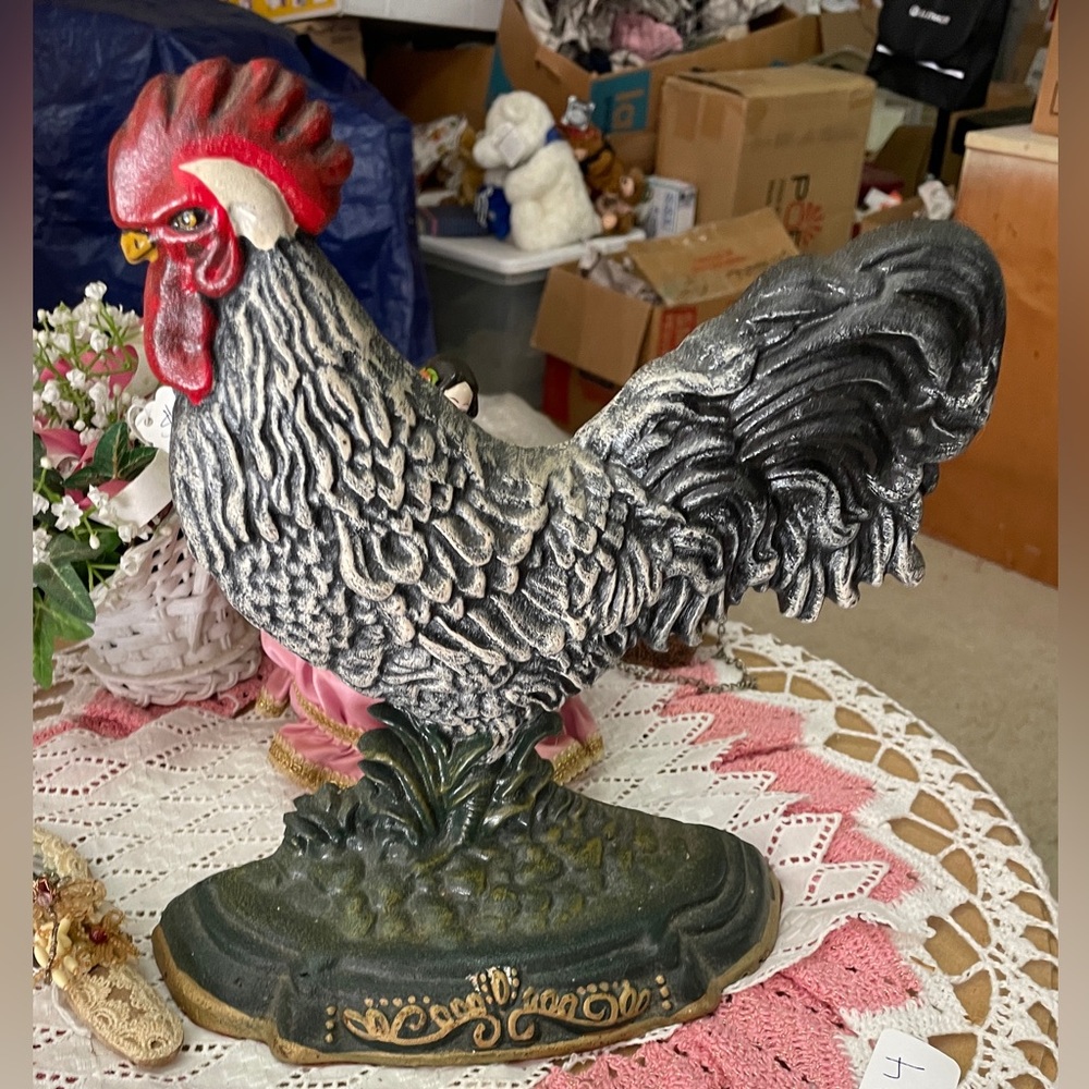 Vintage Cast Iron Rooster Chicken Door Stop Farmhouse 11-1/4” Heavy